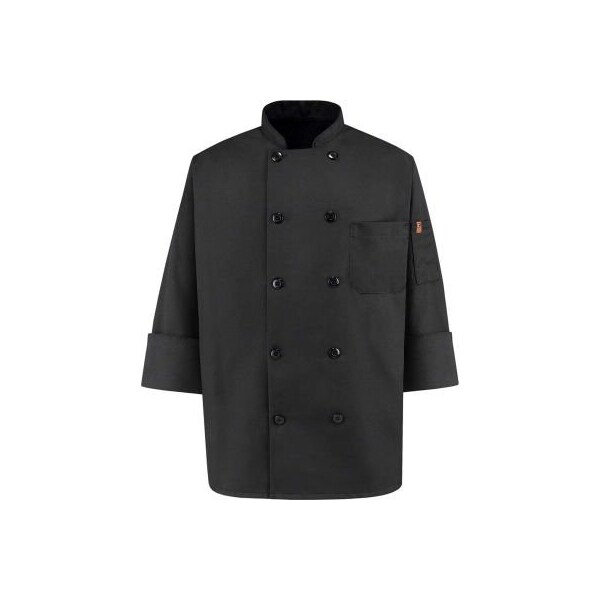 Chef Designs 10 Button-Front Chef Coat, Pearl Buttons, Black, Spun Polyester, 4XL